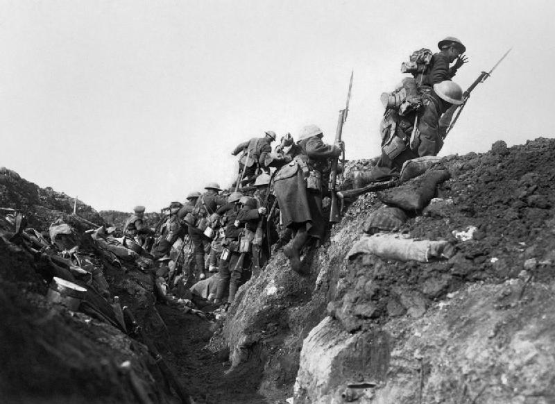 British soldiers going 'over the top' at the start of the Battle of the Somme.